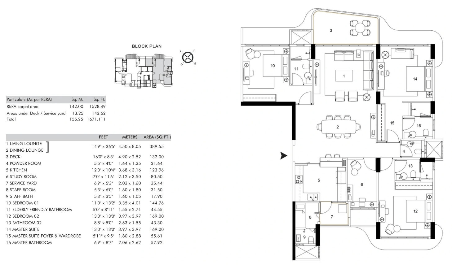 3 BHK T3 floor plan