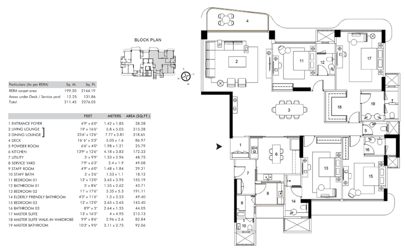 4 BHK T2 floor plan