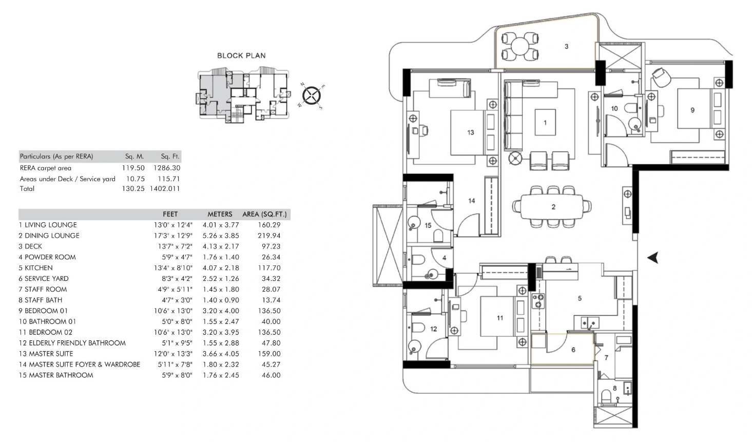 3 BHK T2 floor plan
