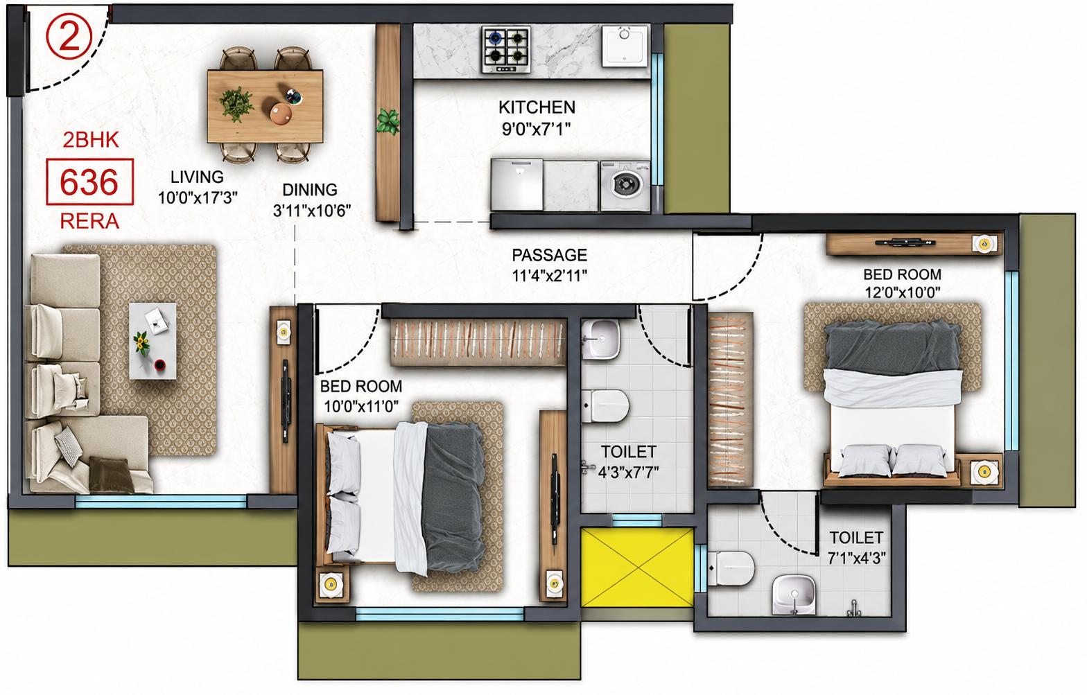 2BHK floor plan