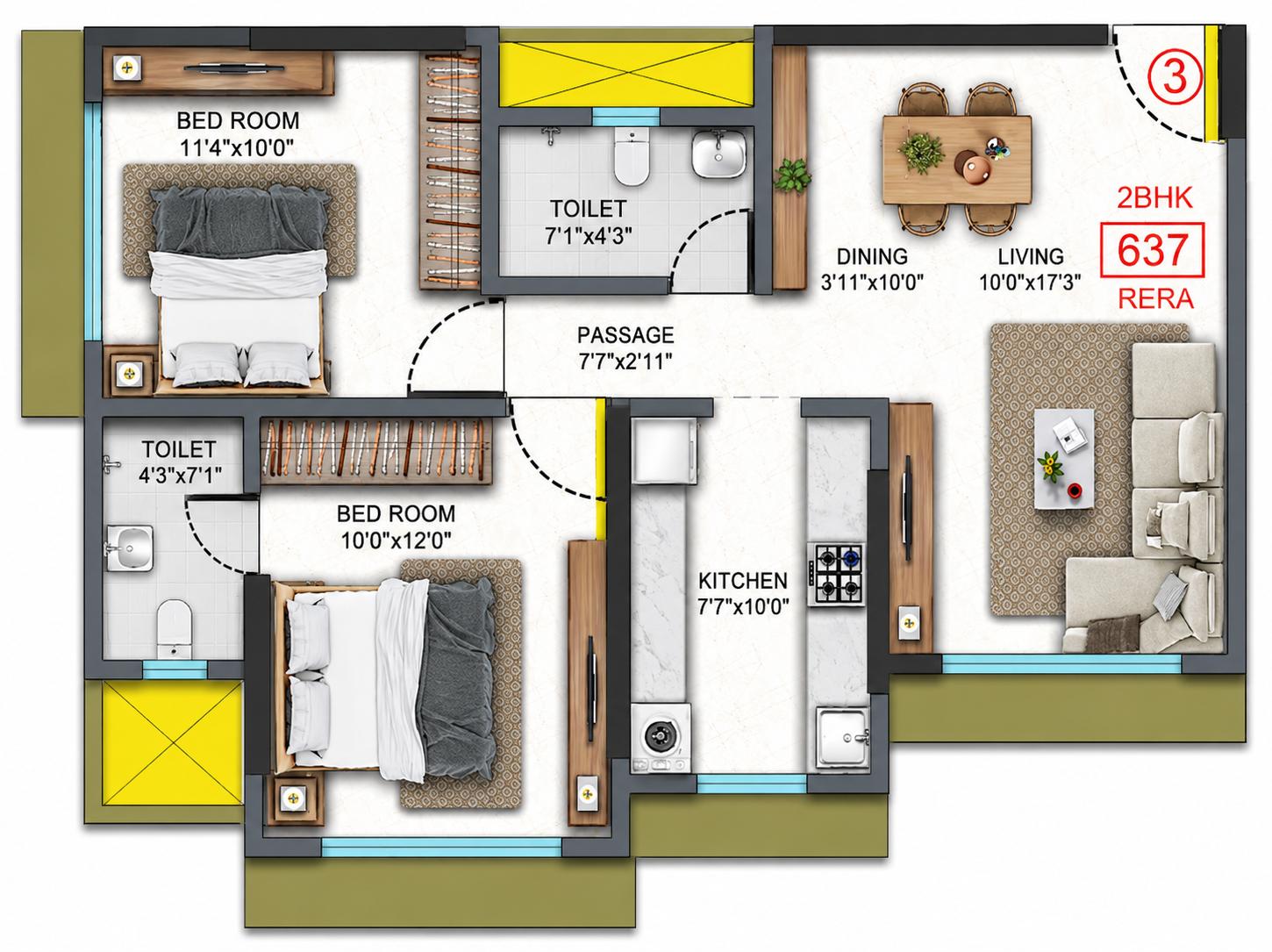 2BHK Premium floor plan