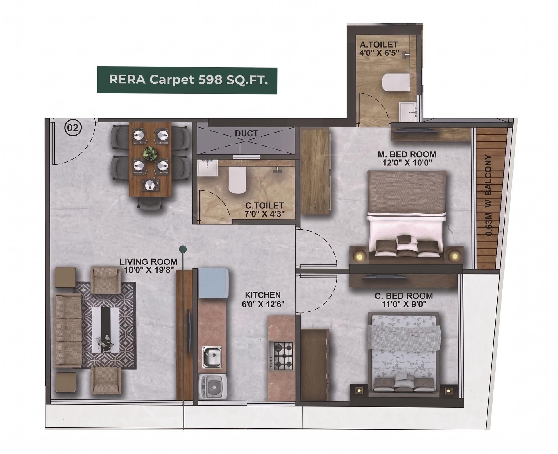 2 BHK Type1 floor plan