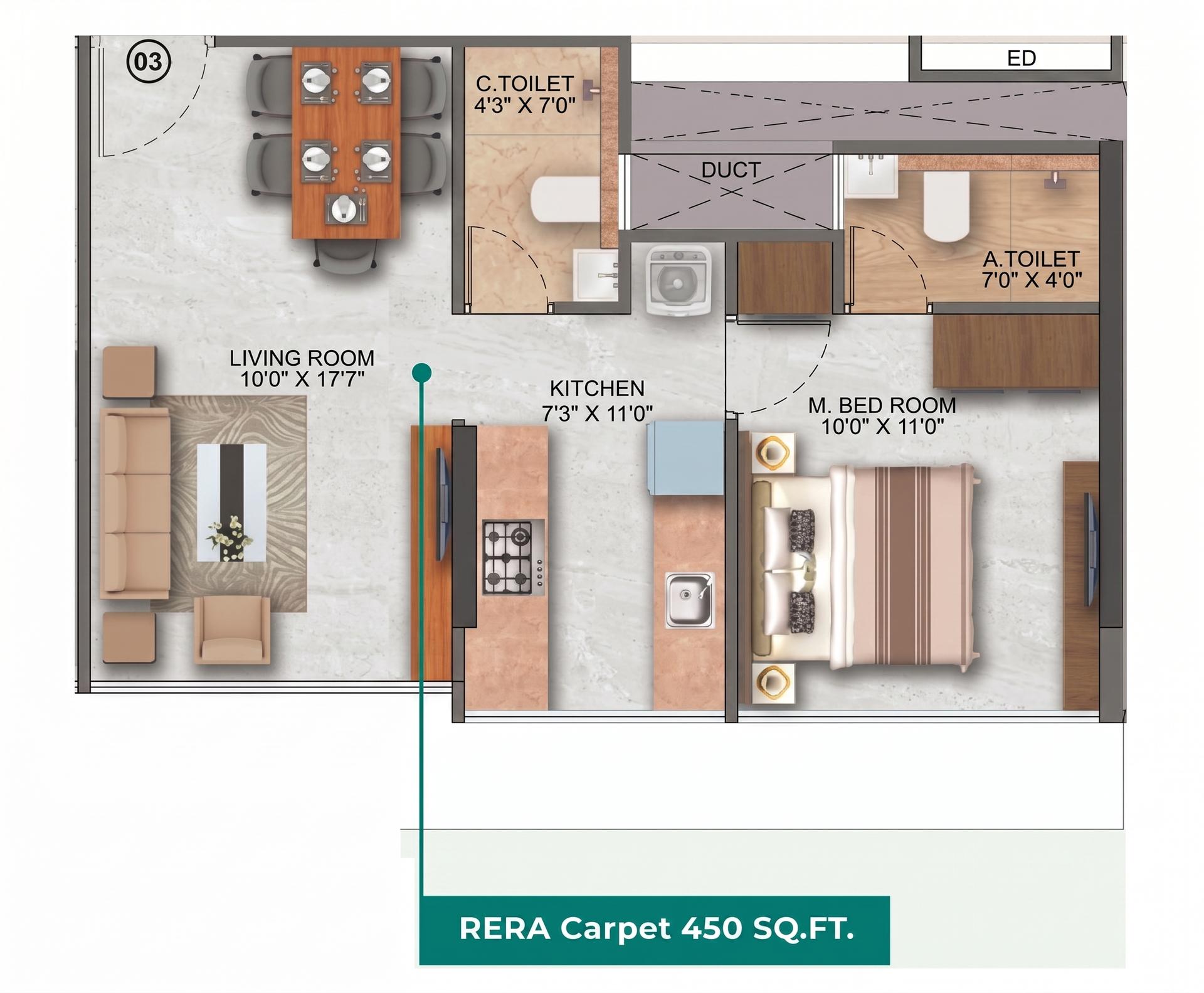 1 BHK floor plan