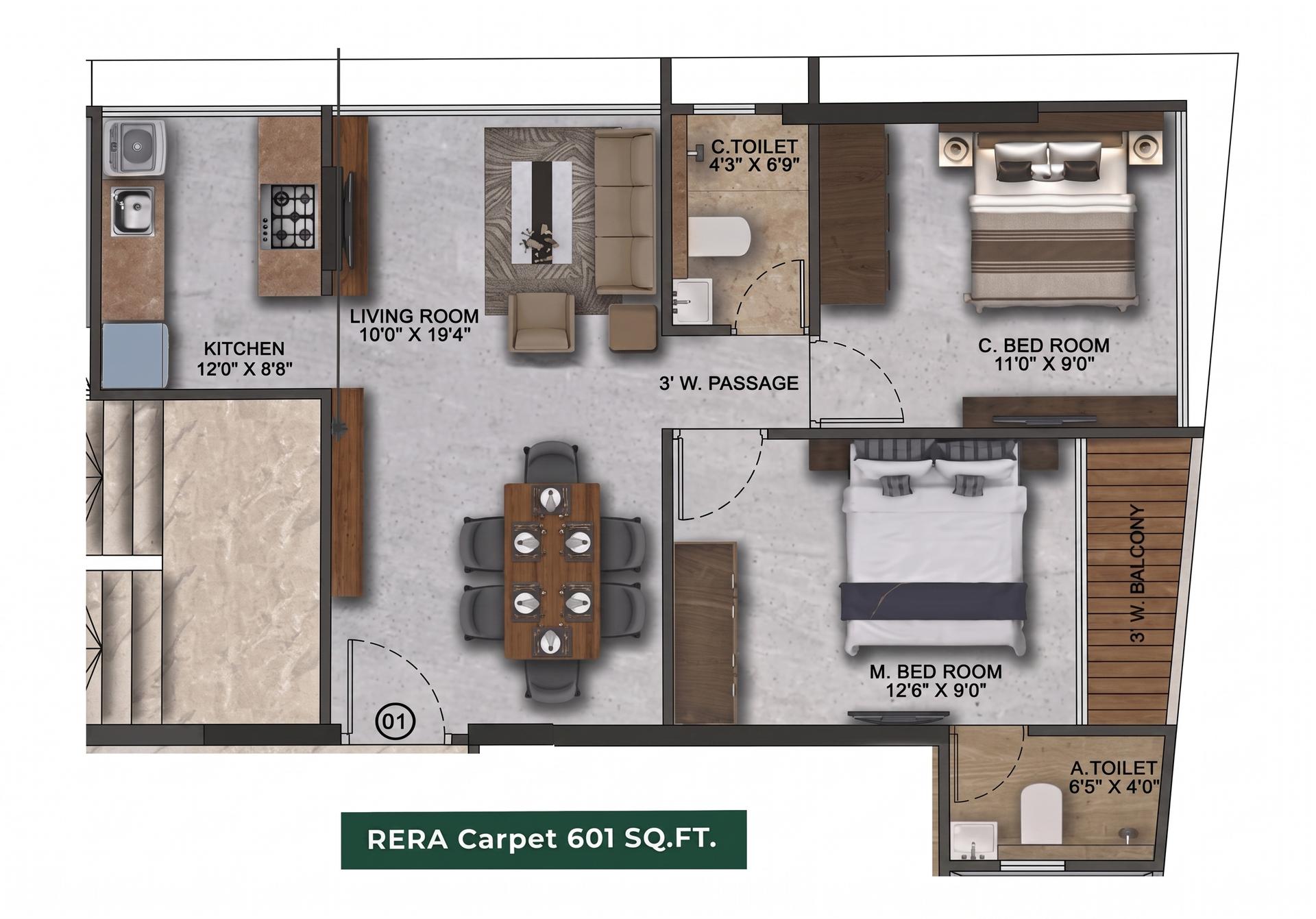 2 BHK Type2 floor plan
