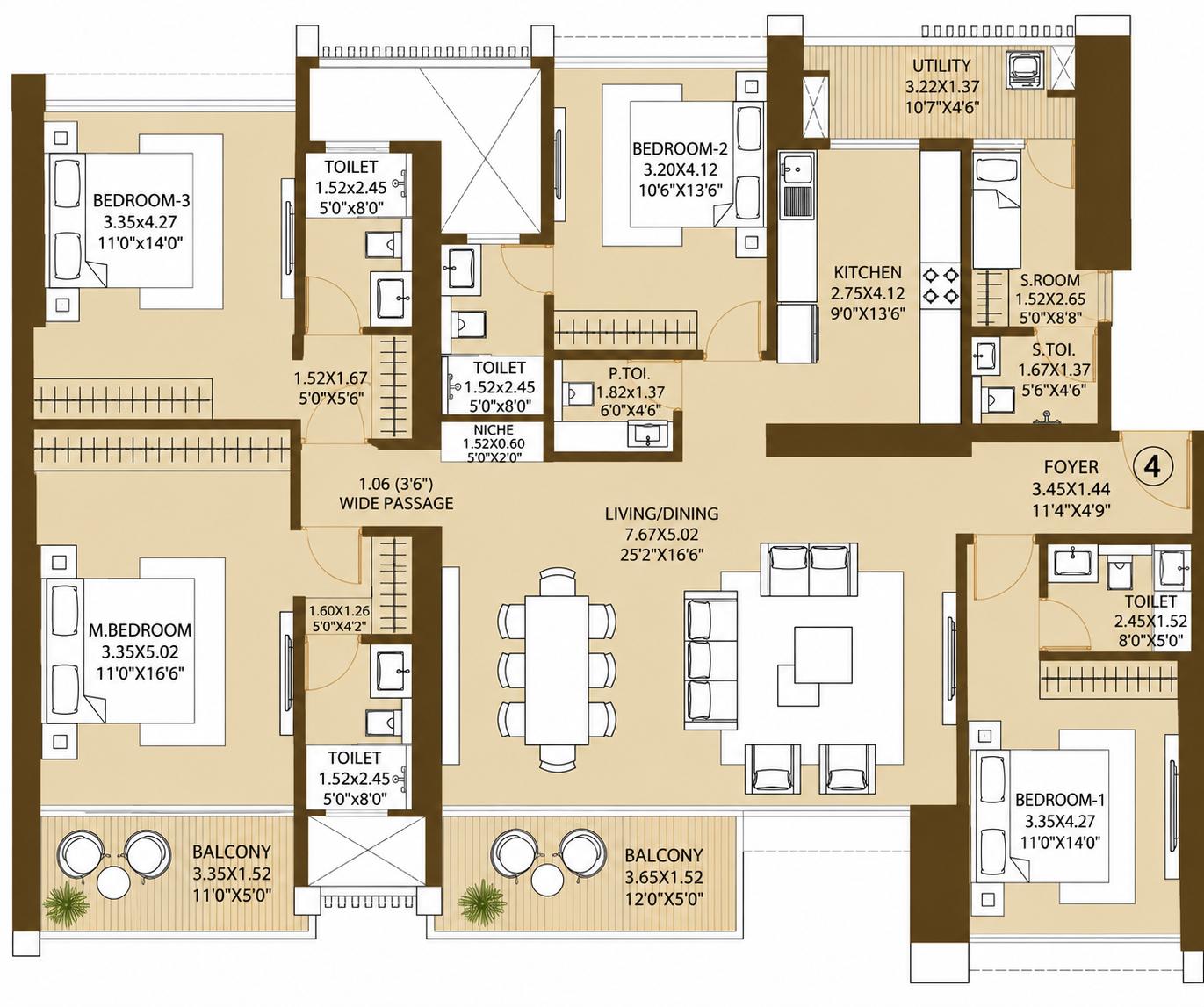 4BHK floor plan