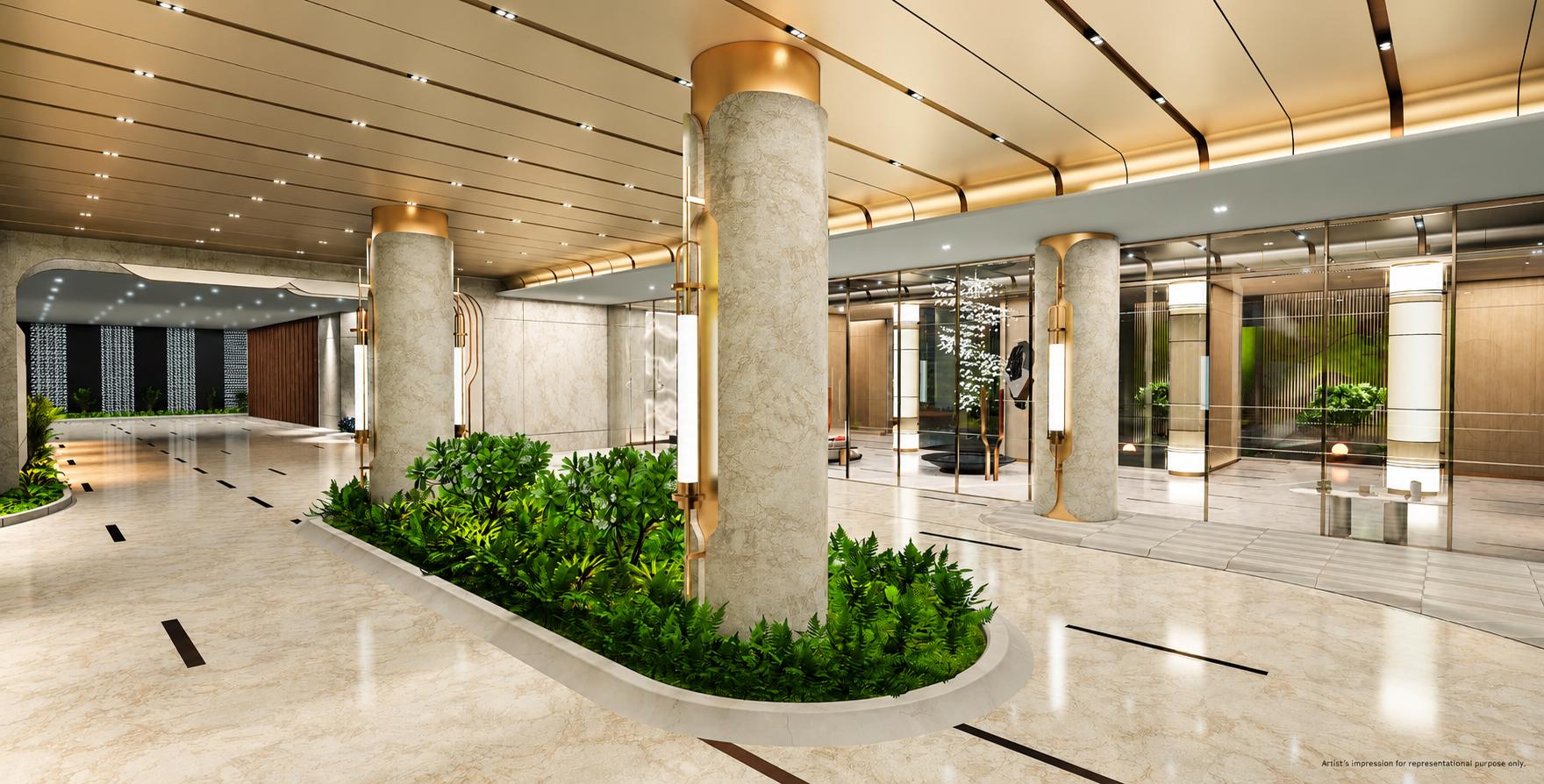 Grand entrance lobby at L&T Gateway, Sewri
