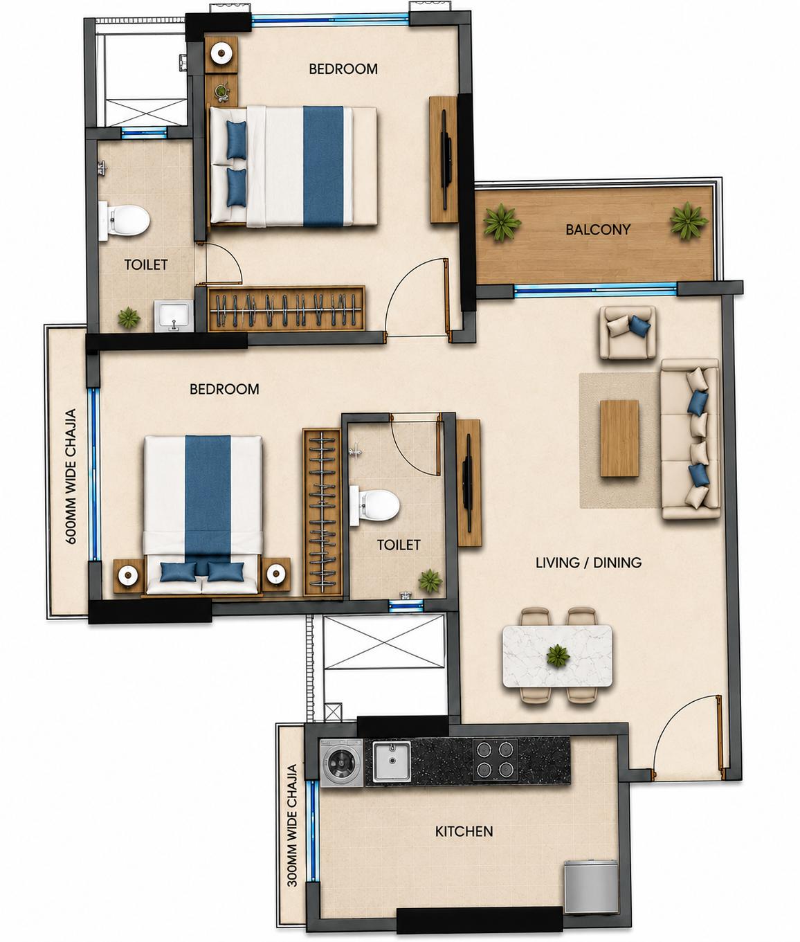 2BHK Elite floor plan