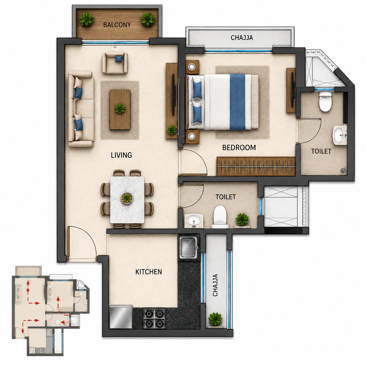 1BHK Premium floor plan