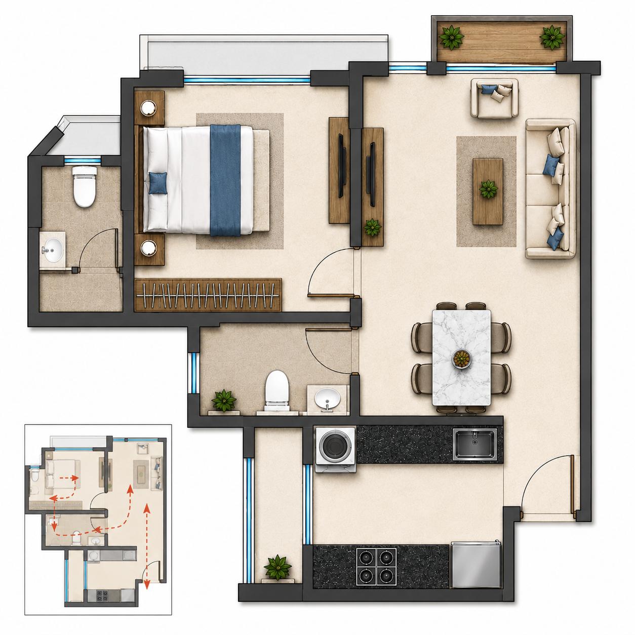 1BHK floor plan
