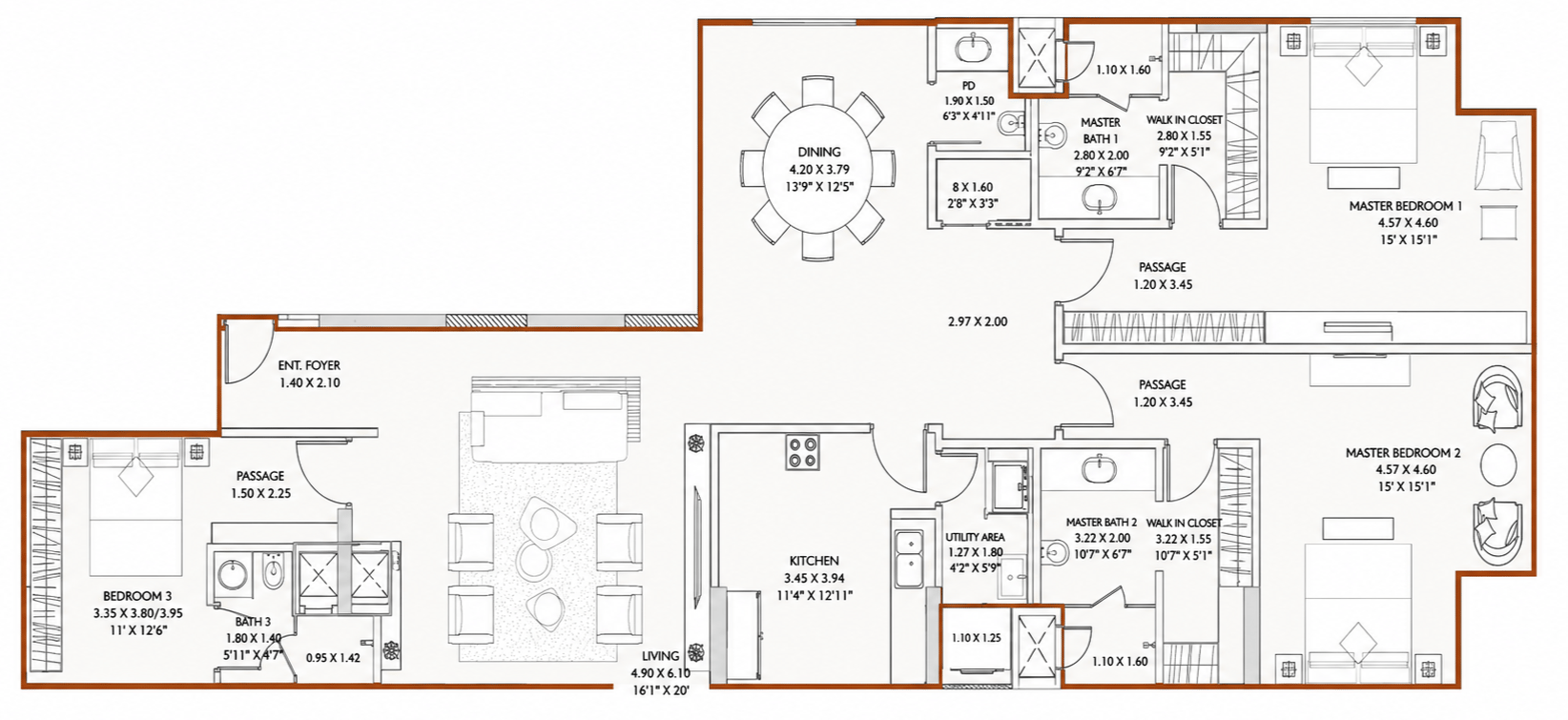 3BHK floor plan