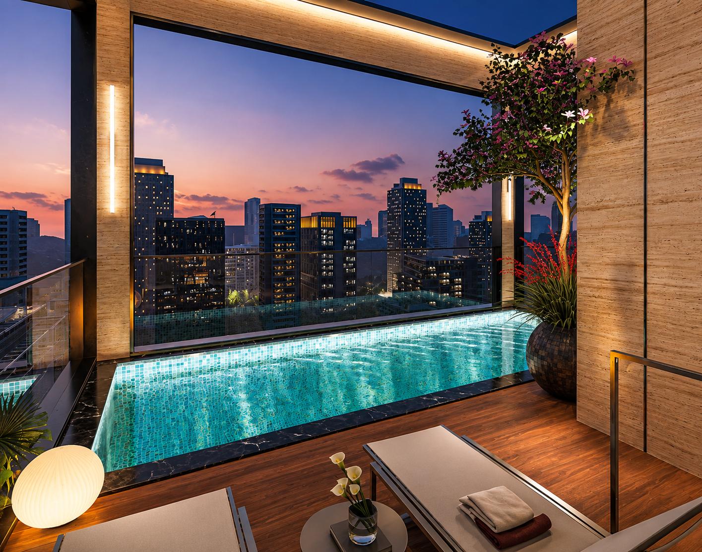 Swimming pool at Panchshil Omnia, Bandra West