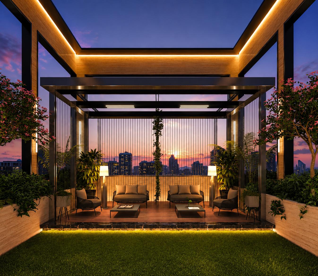 Rooftop terrace at Panchshil Omnia, Bandra West