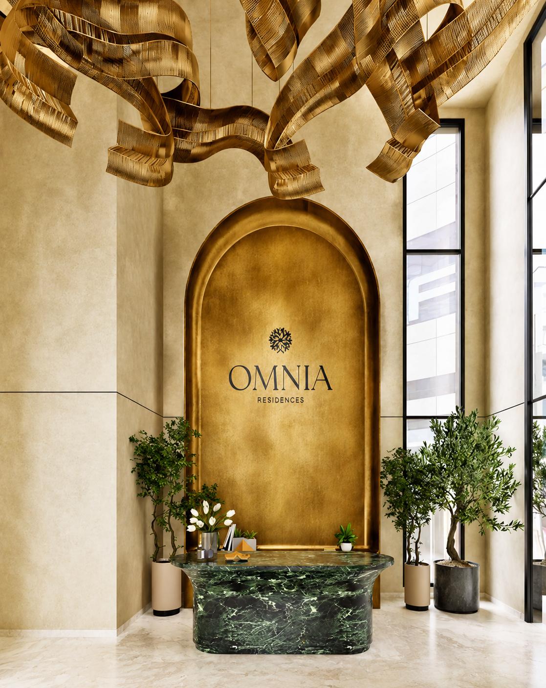 Grand entrance lobby at Panchshil Omnia, Bandra West