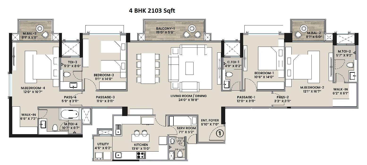 4BHK T2 floor plan