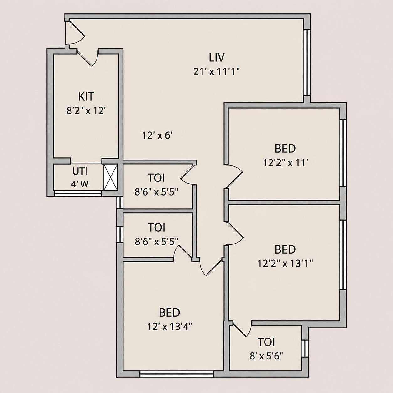 3 BHK Type4 floor plan