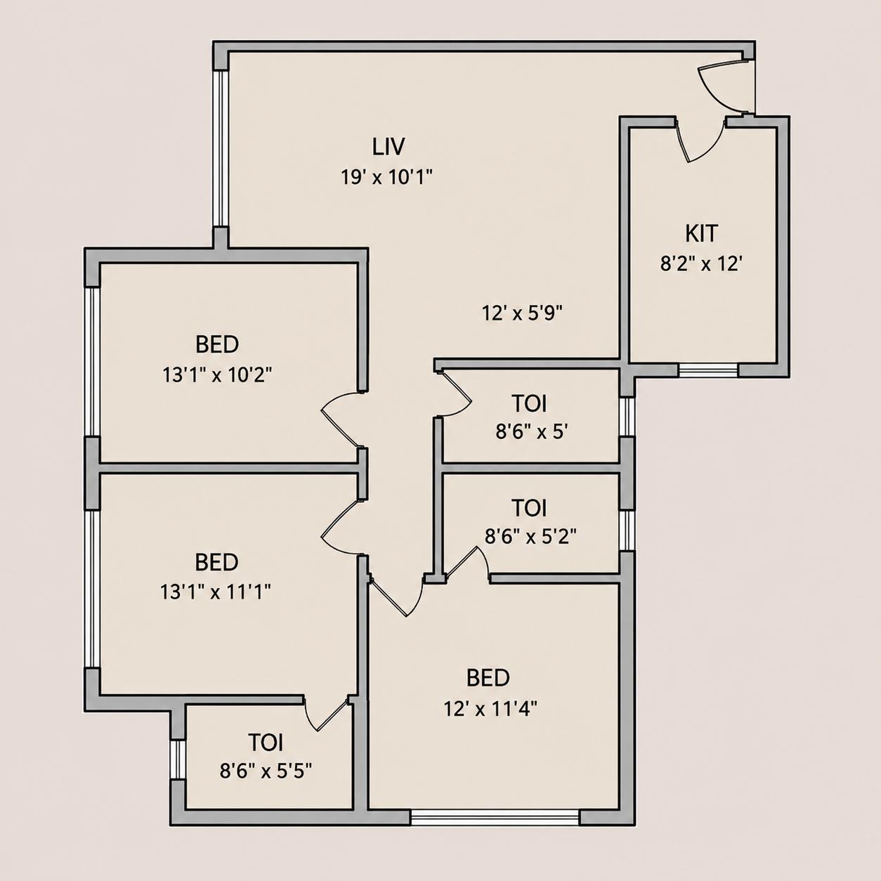 3 BHK Type3 floor plan