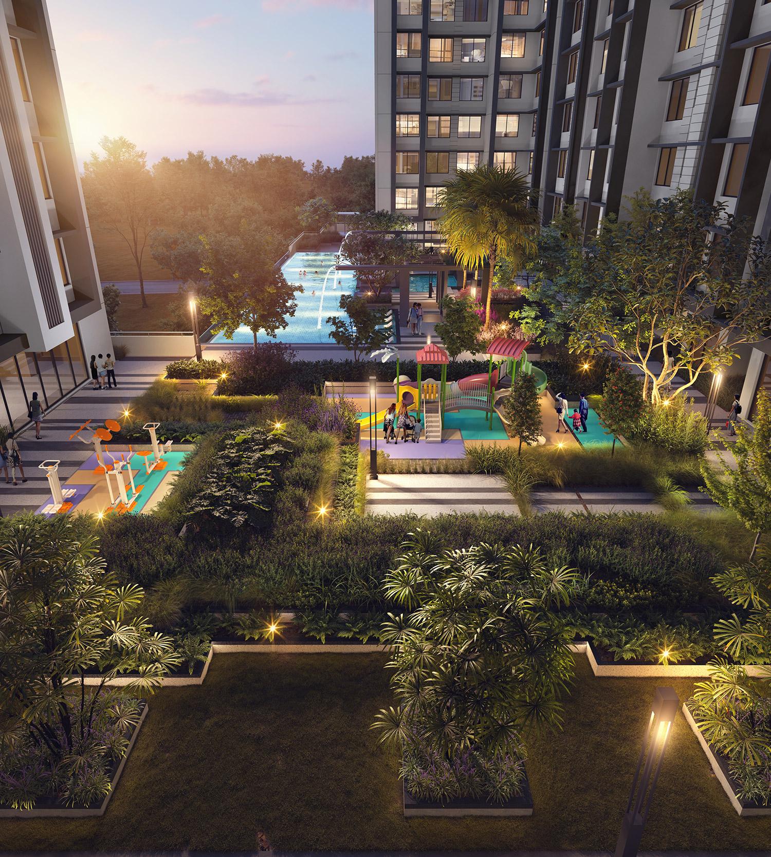 Landscaped gardens at La Serena, Kandivali West