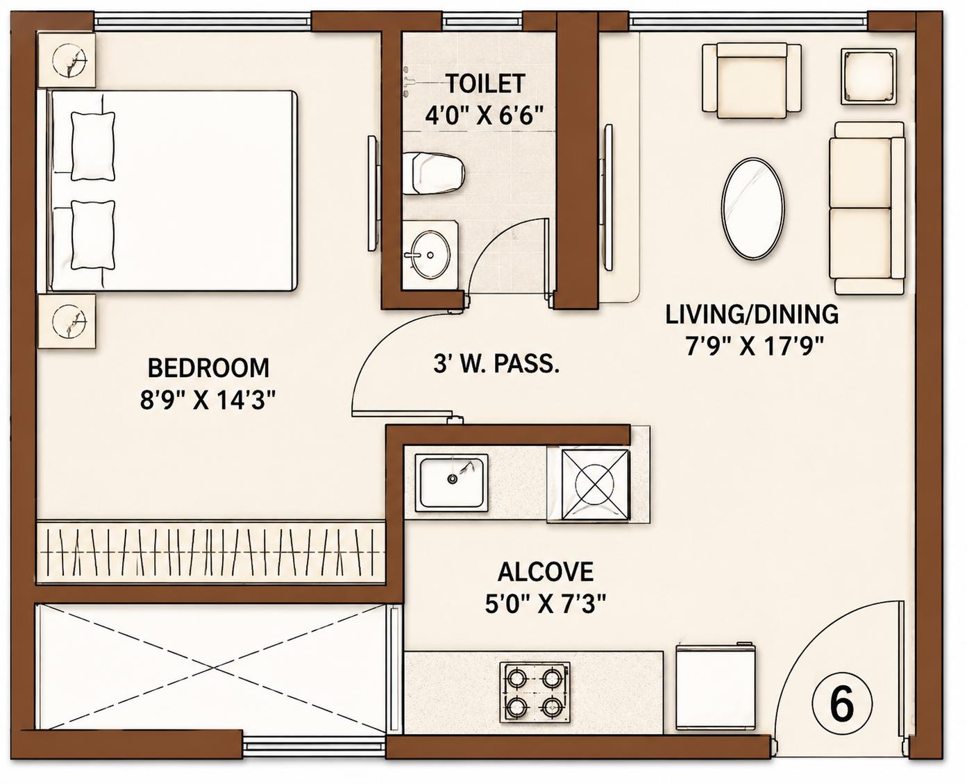 1BHK floor plan