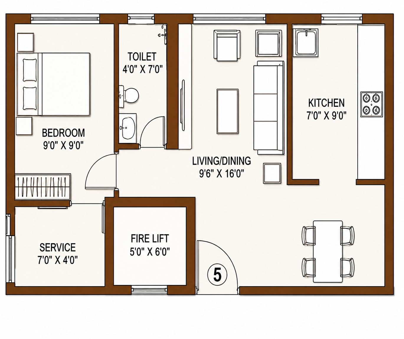 1BHK Ultra Luxury floor plan