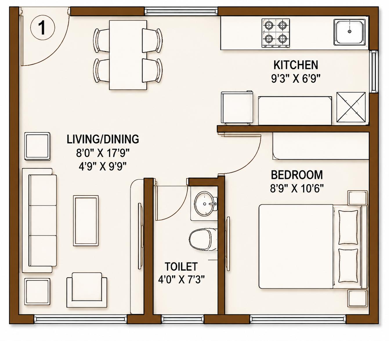 1BHK Premium floor plan