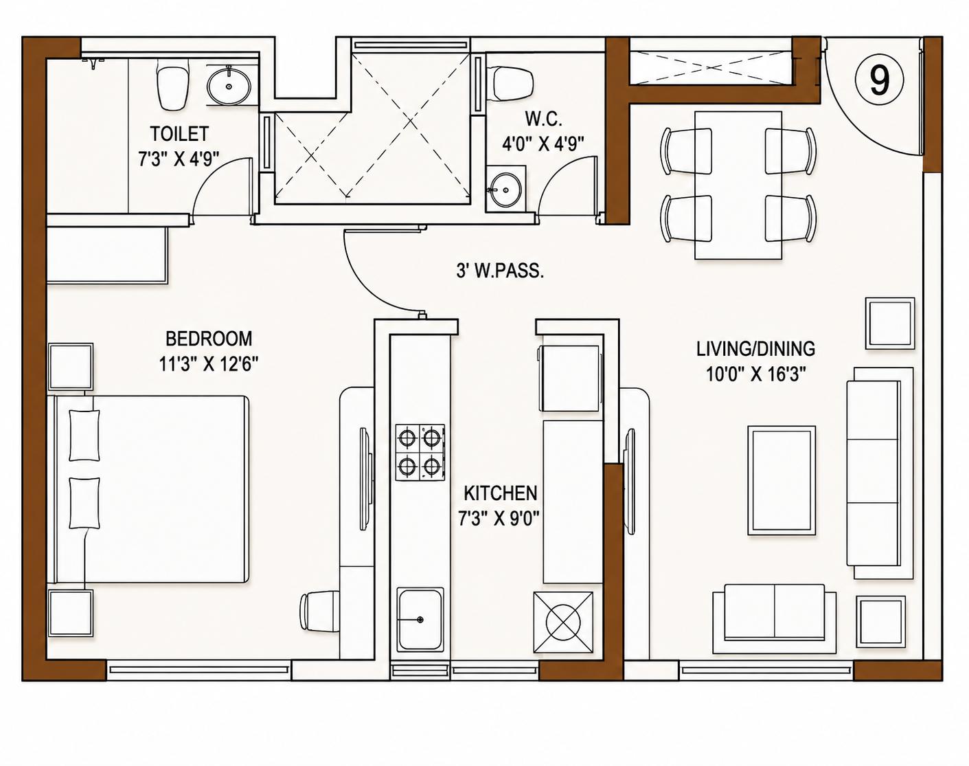 1BHK Luxury floor plan