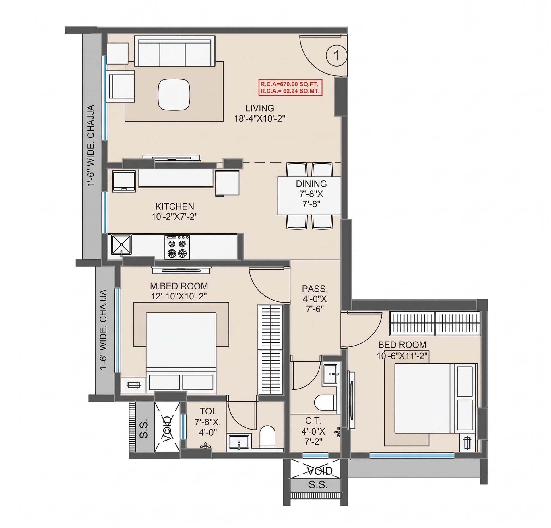 2 BHK Type2 floor plan