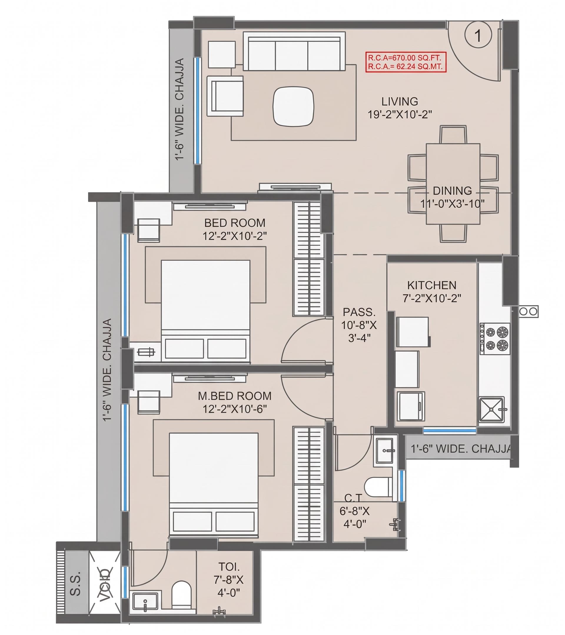 2 BHK Type3 floor plan