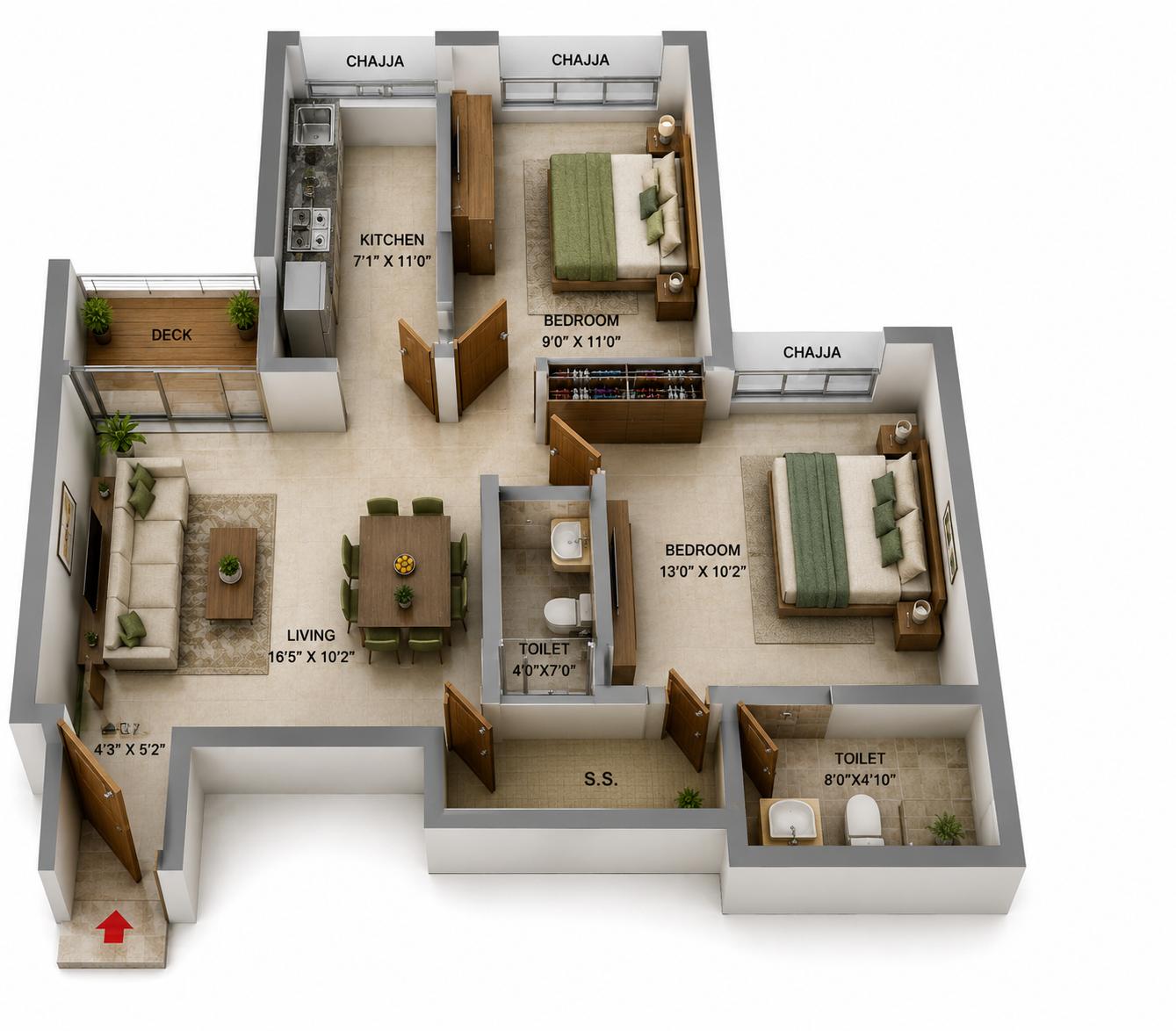 2BHK Ultra Premium floor plan