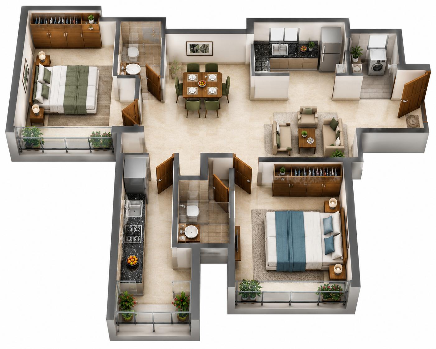 2BHK Grand floor plan