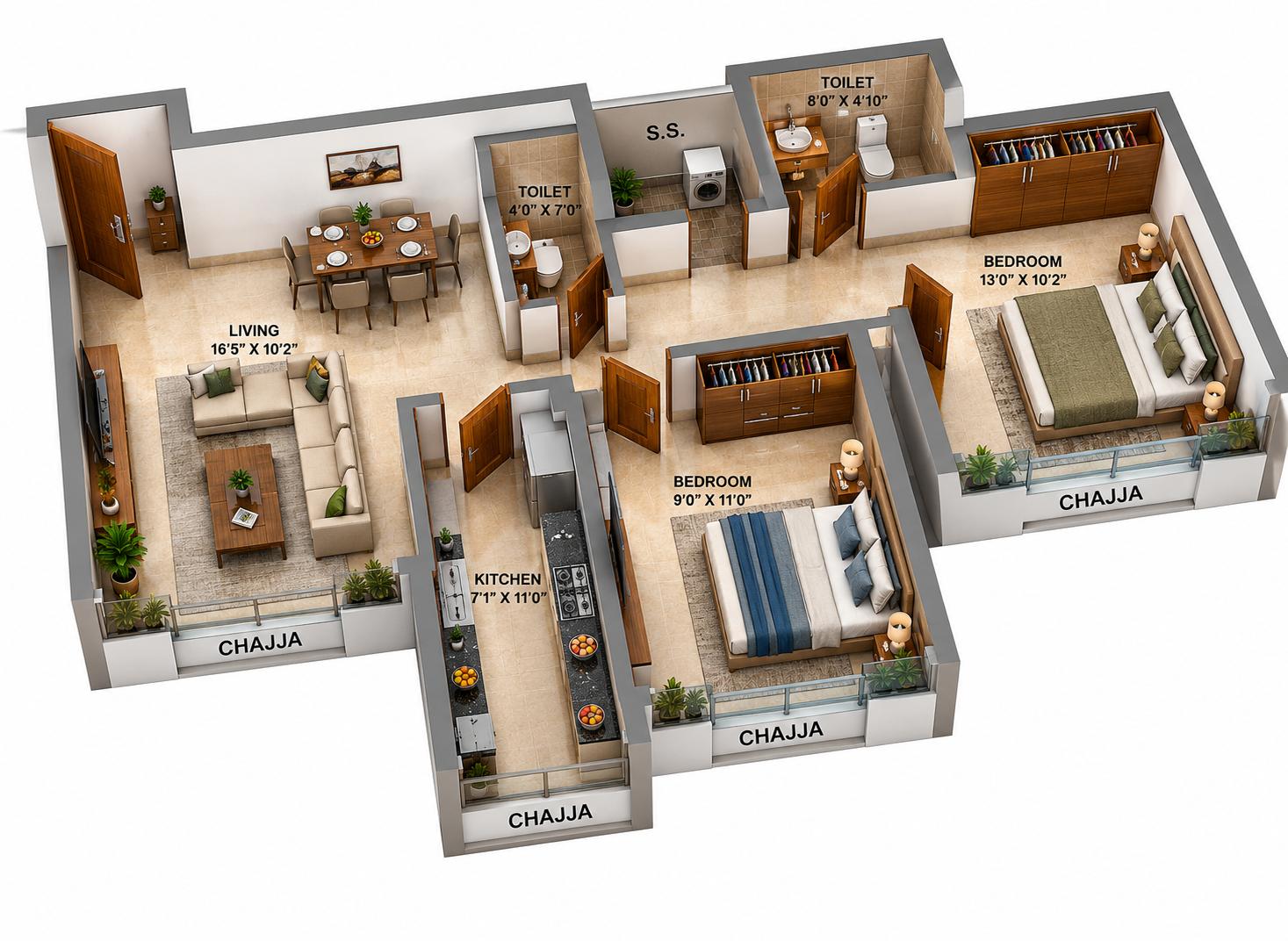 2BHK Elite Grand floor plan