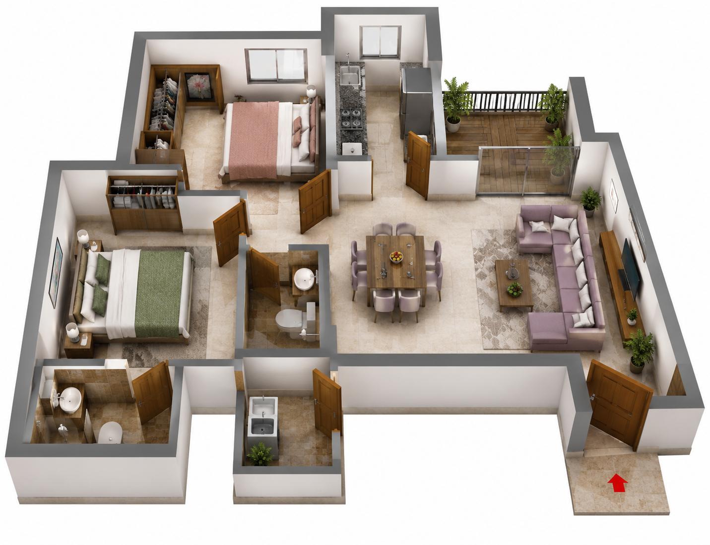 2BHK luxury floor plan