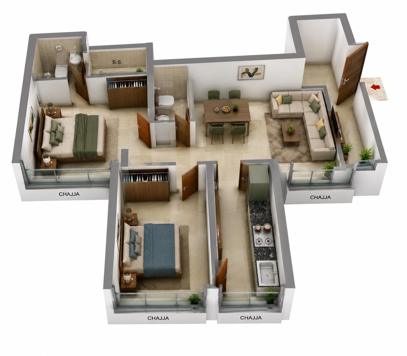 2BHK Signature floor plan