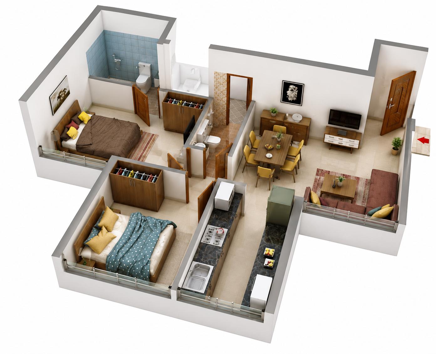 2BHK luxury plus floor plan