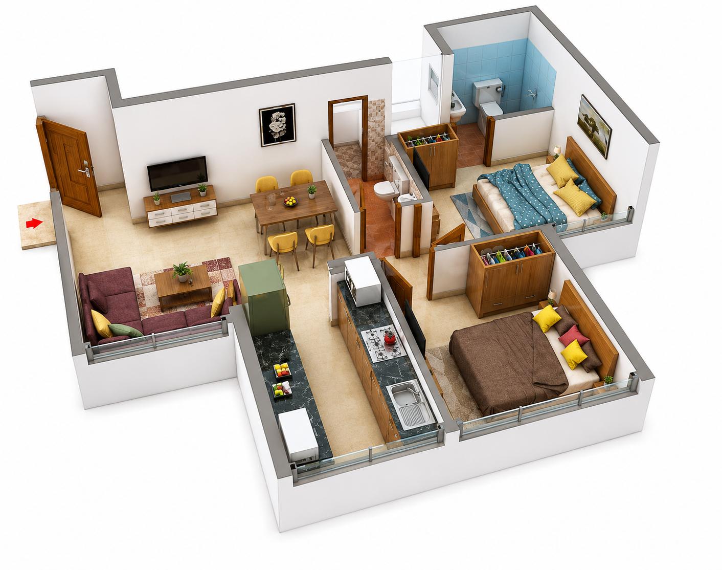 2BHK floor plan