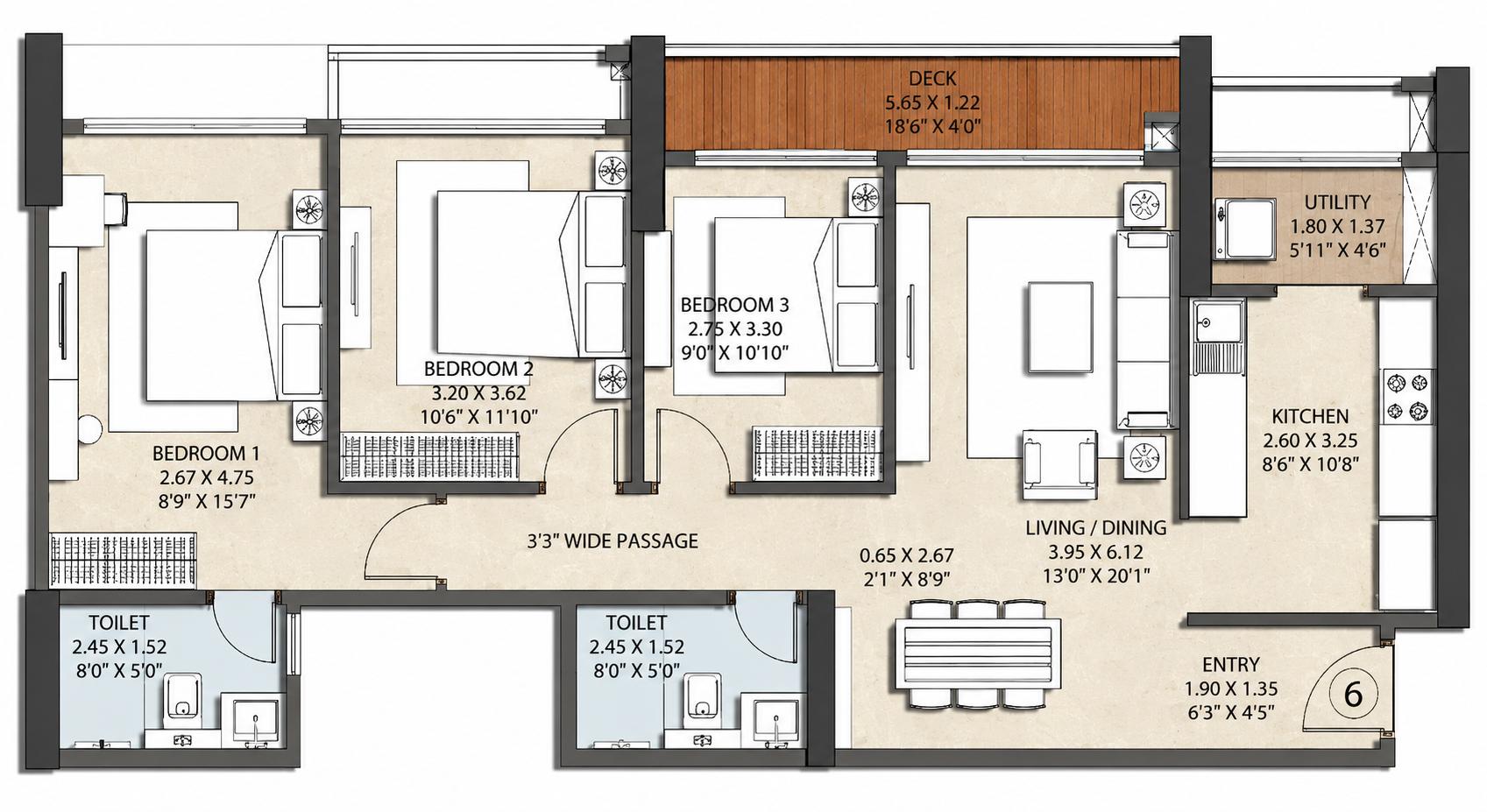3BHK Elite floor plan