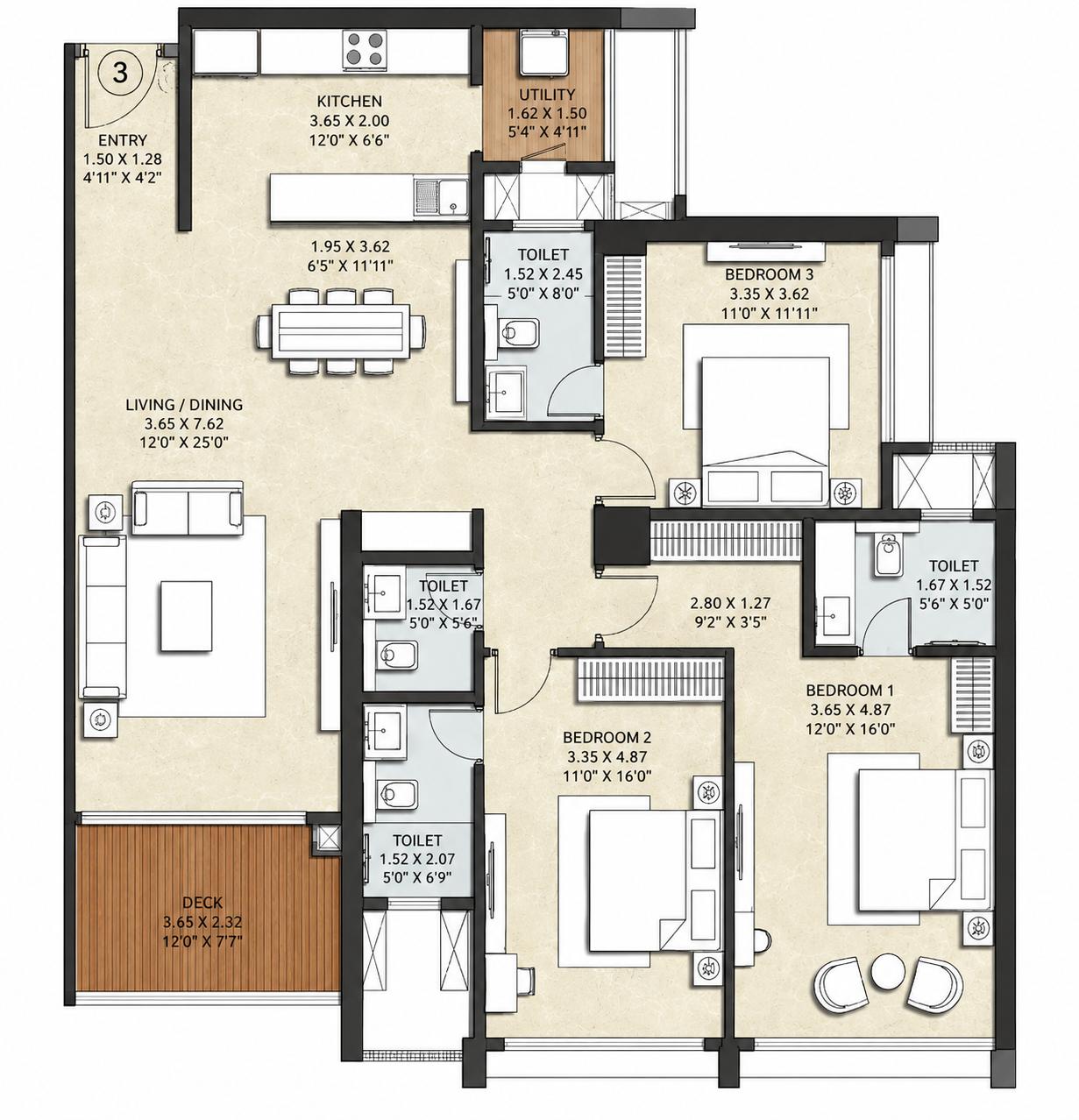 3BHK Premium floor plan