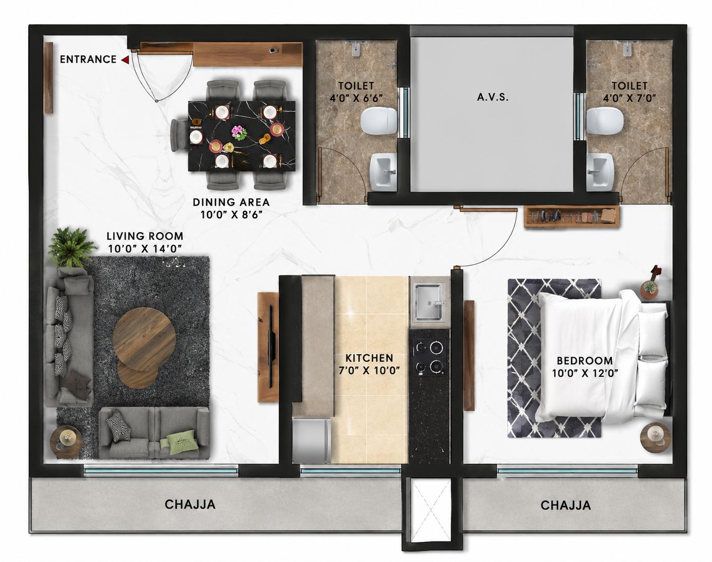1BHK floor plan