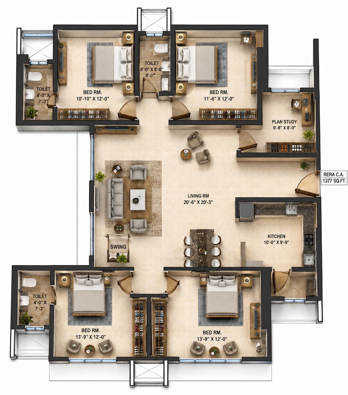 4BHK(2+2) Jodi floor plan