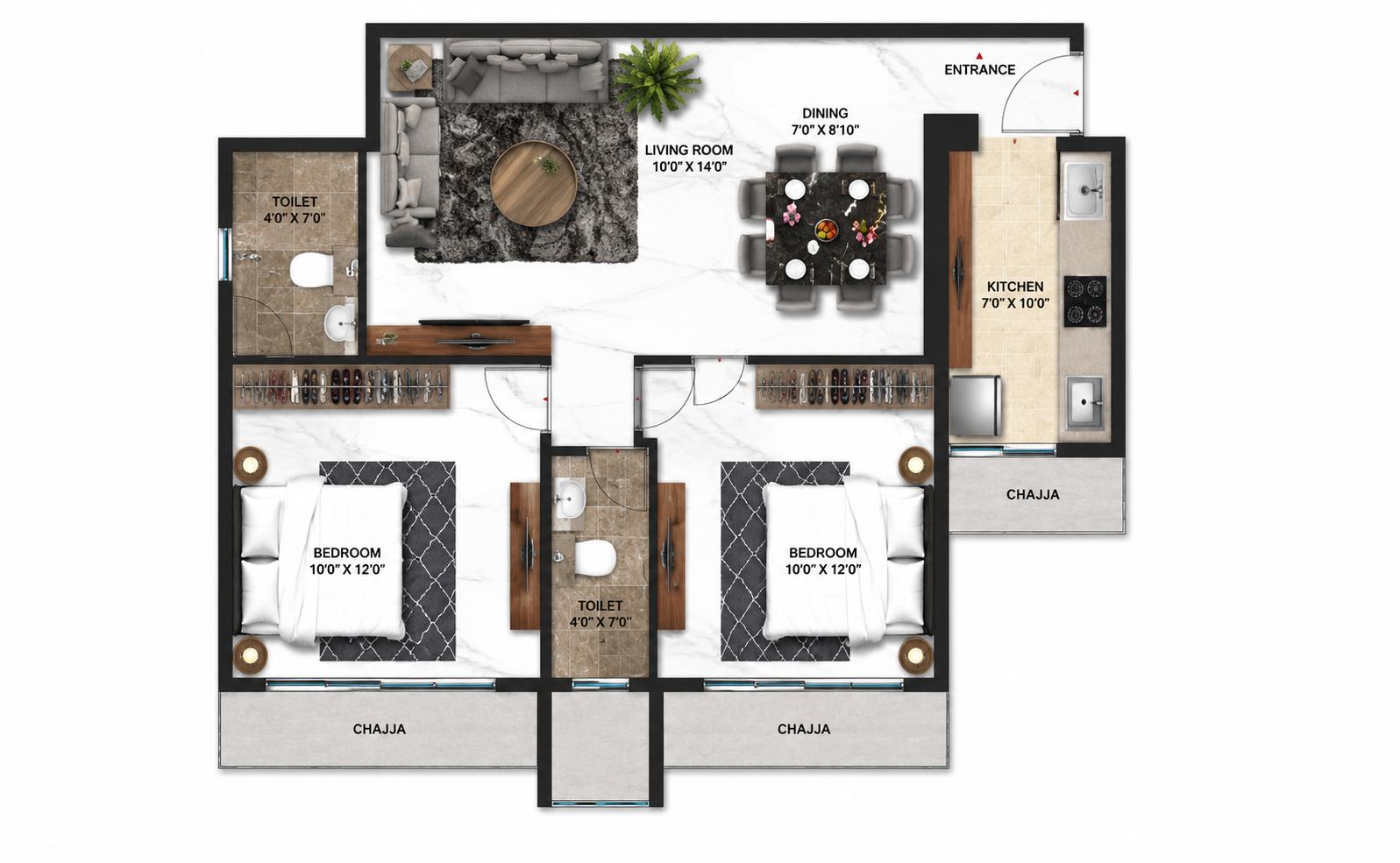 2BHK Premium floor plan