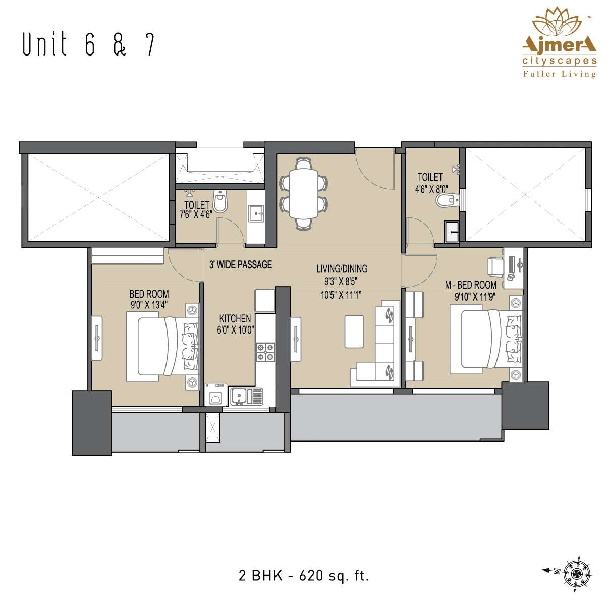 2BHK floor plan