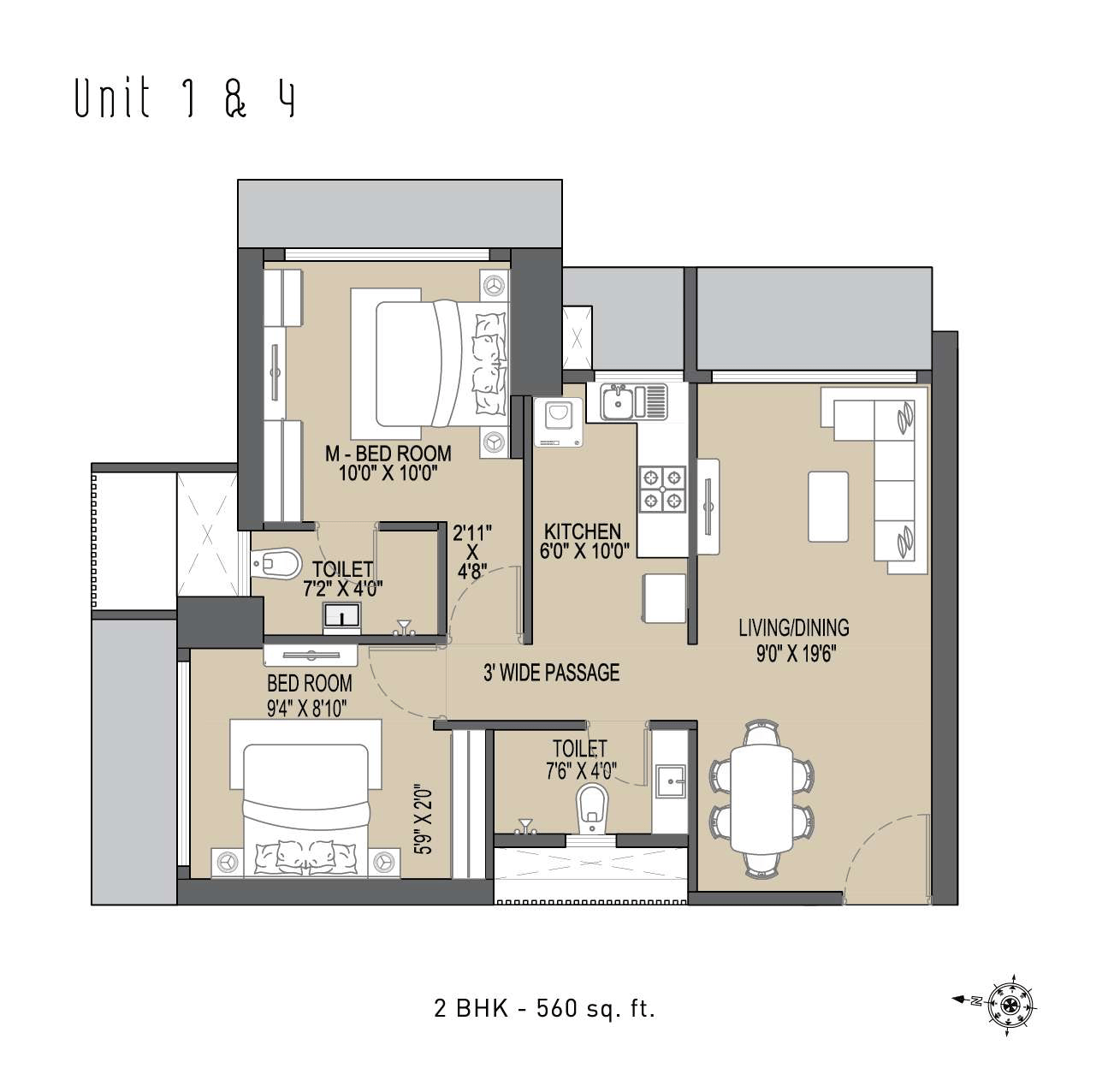 2BHK floor plan