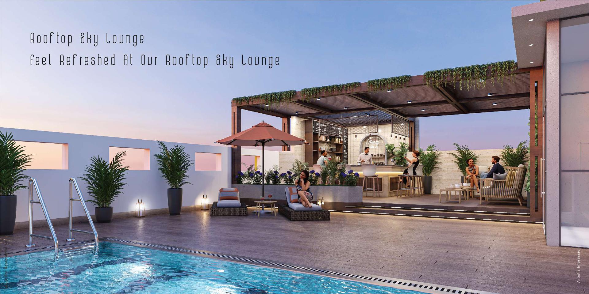 Rooftop terrace at Ajmera Downtown, Kalbadevi