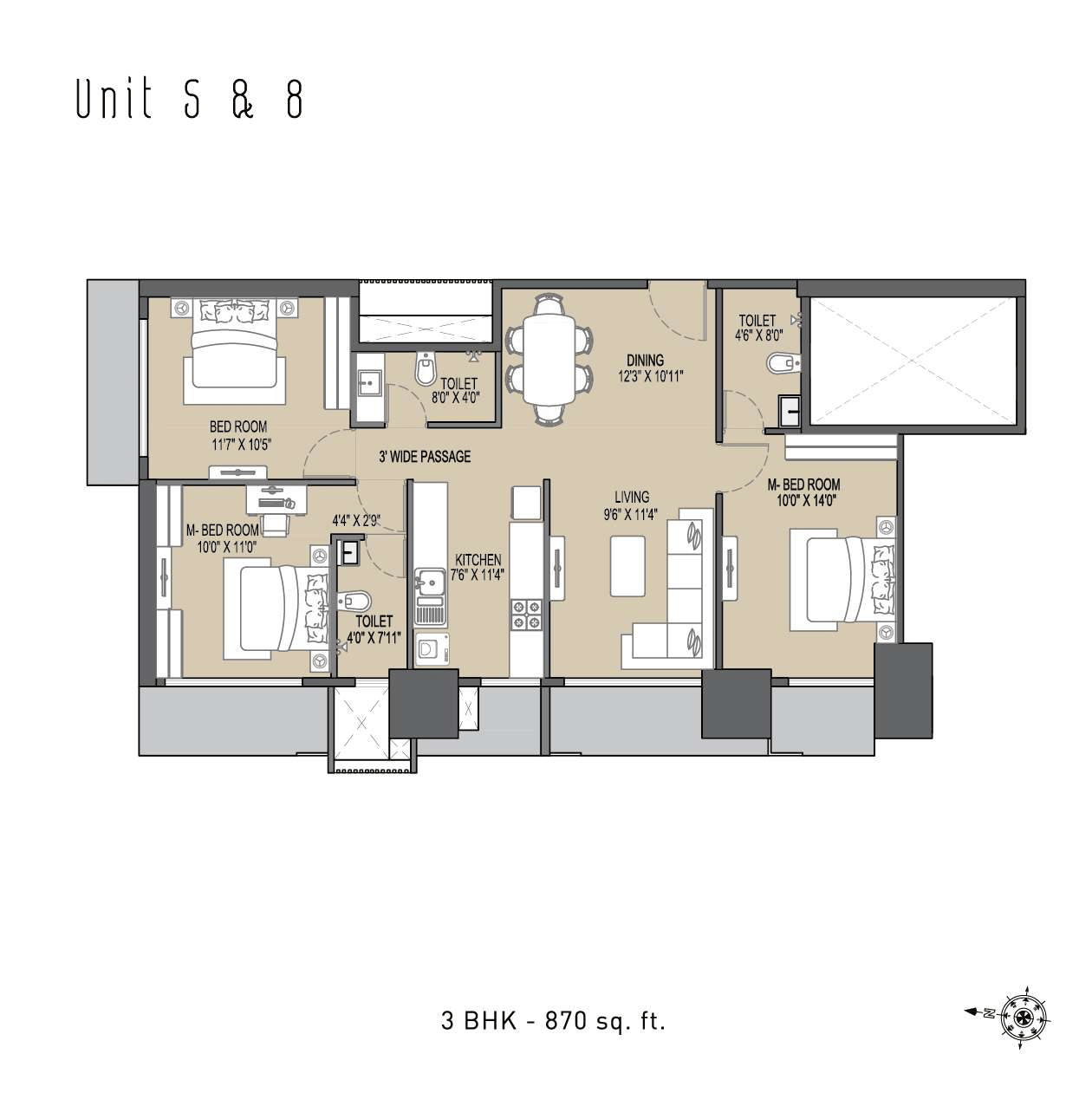 3BHK floor plan