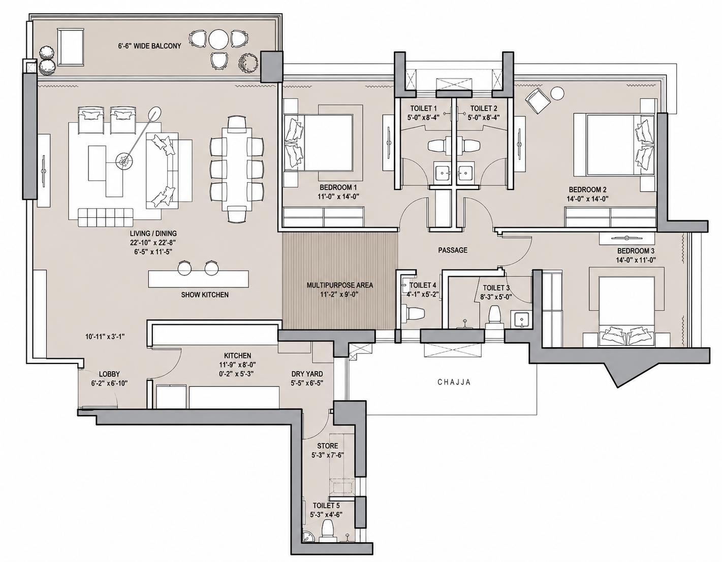 3BHK Premium floor plan