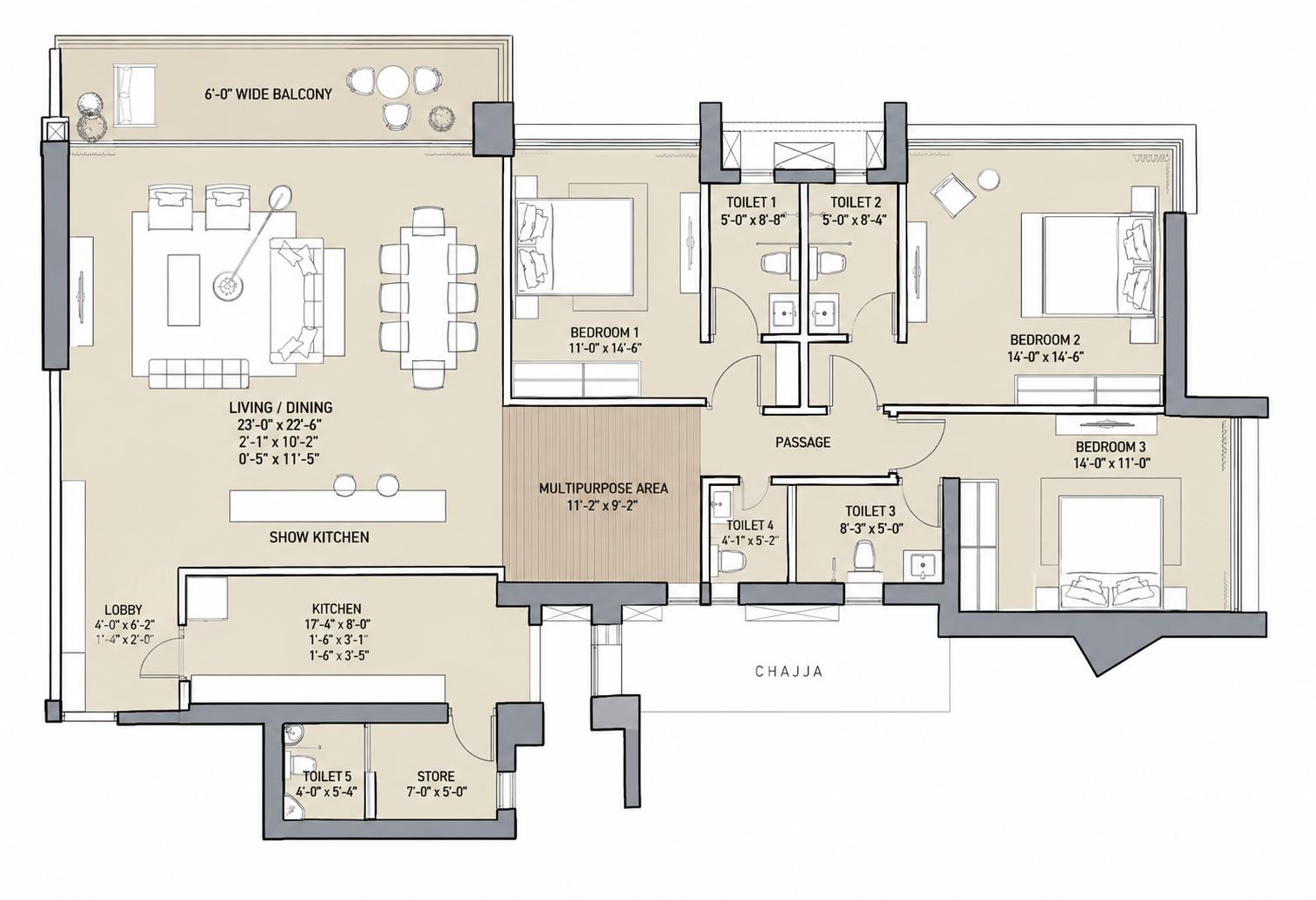 3BHK Elite floor plan