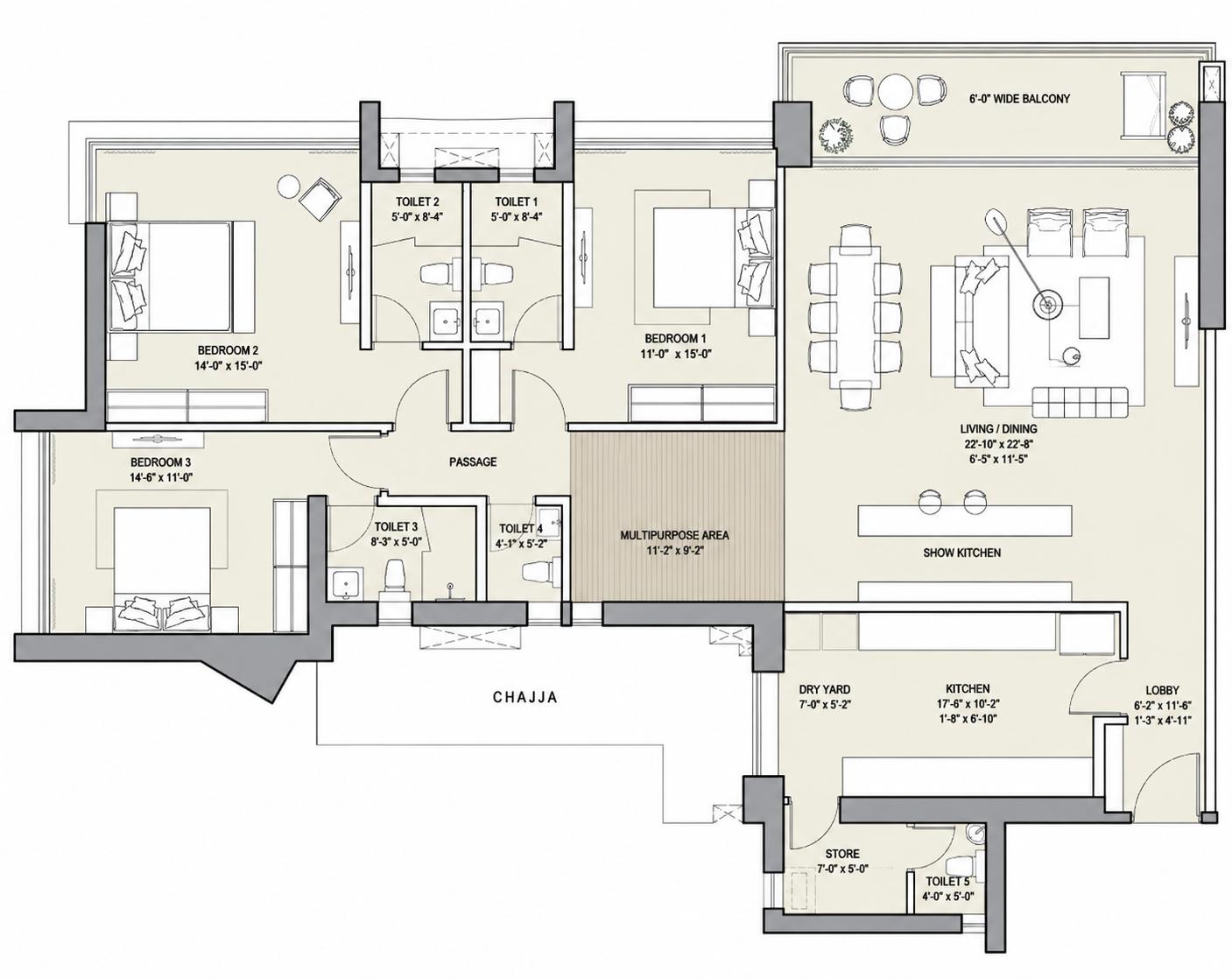 3BHK Luxury floor plan