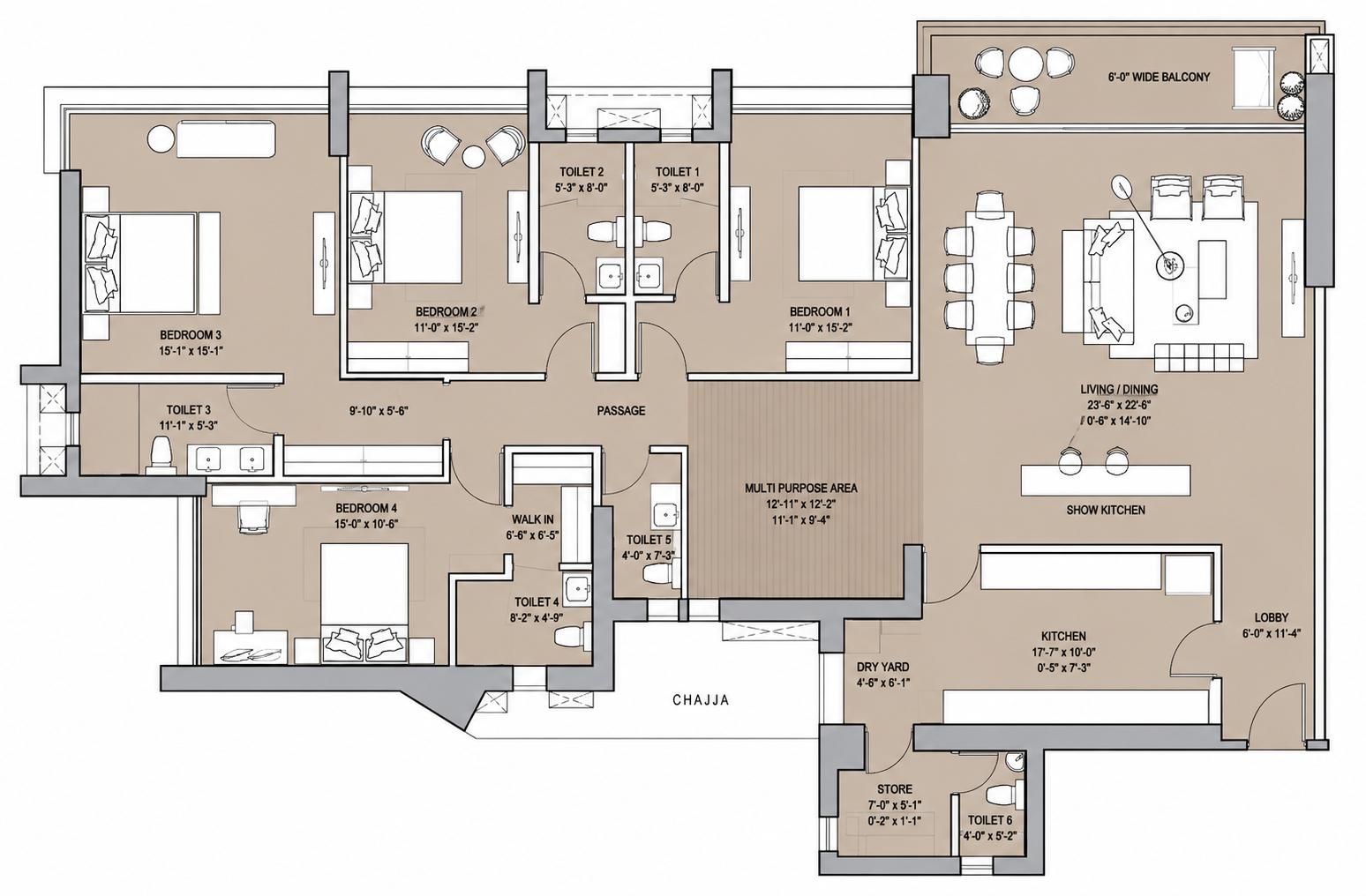 4BHK floor plan