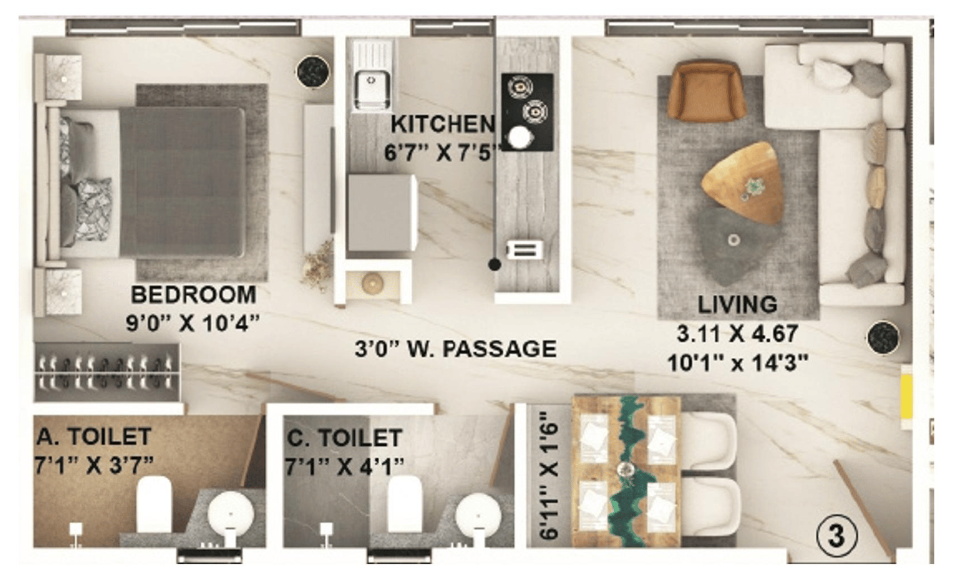 1 BHK floor plan
