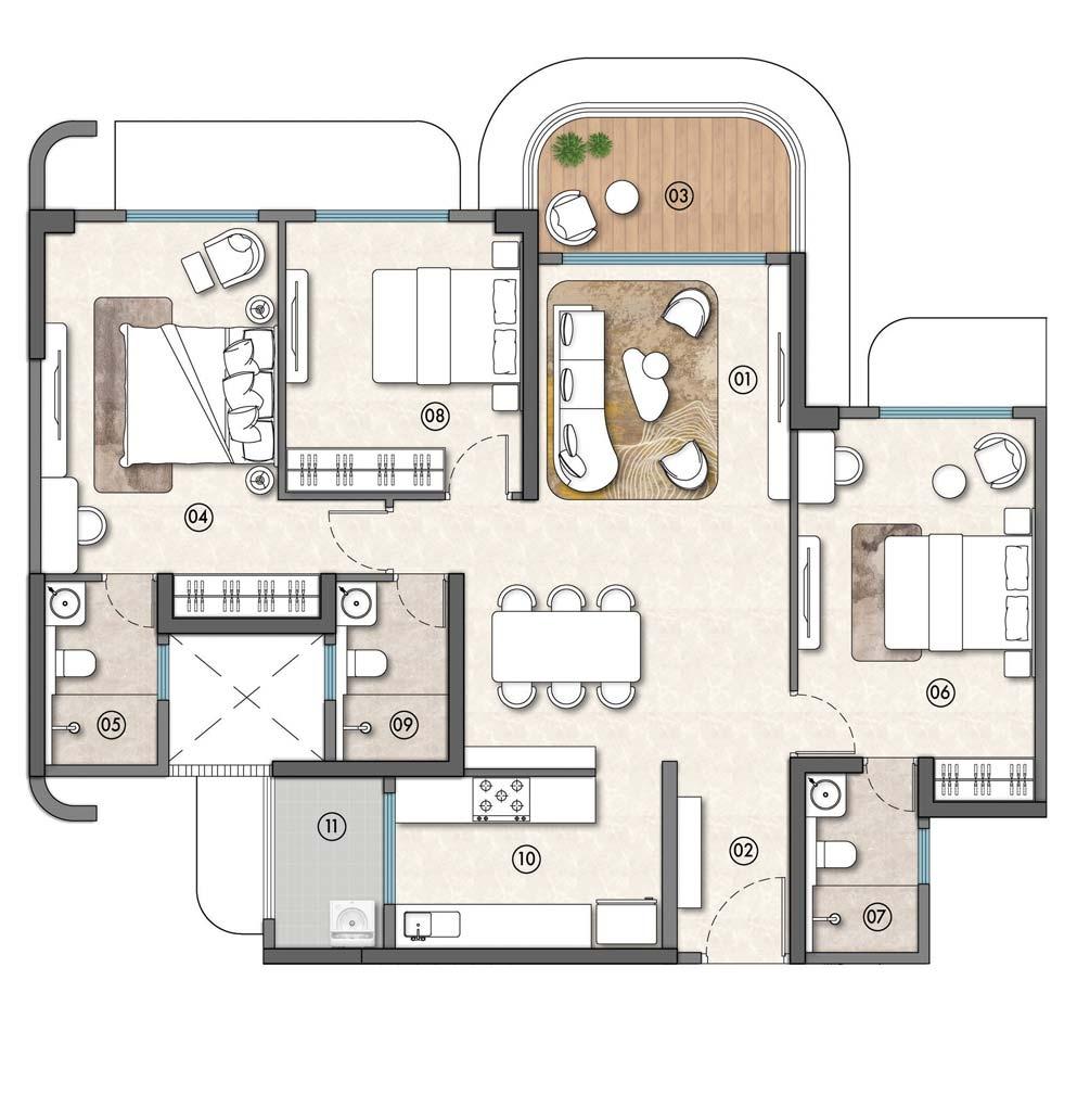 3BHK floor plan