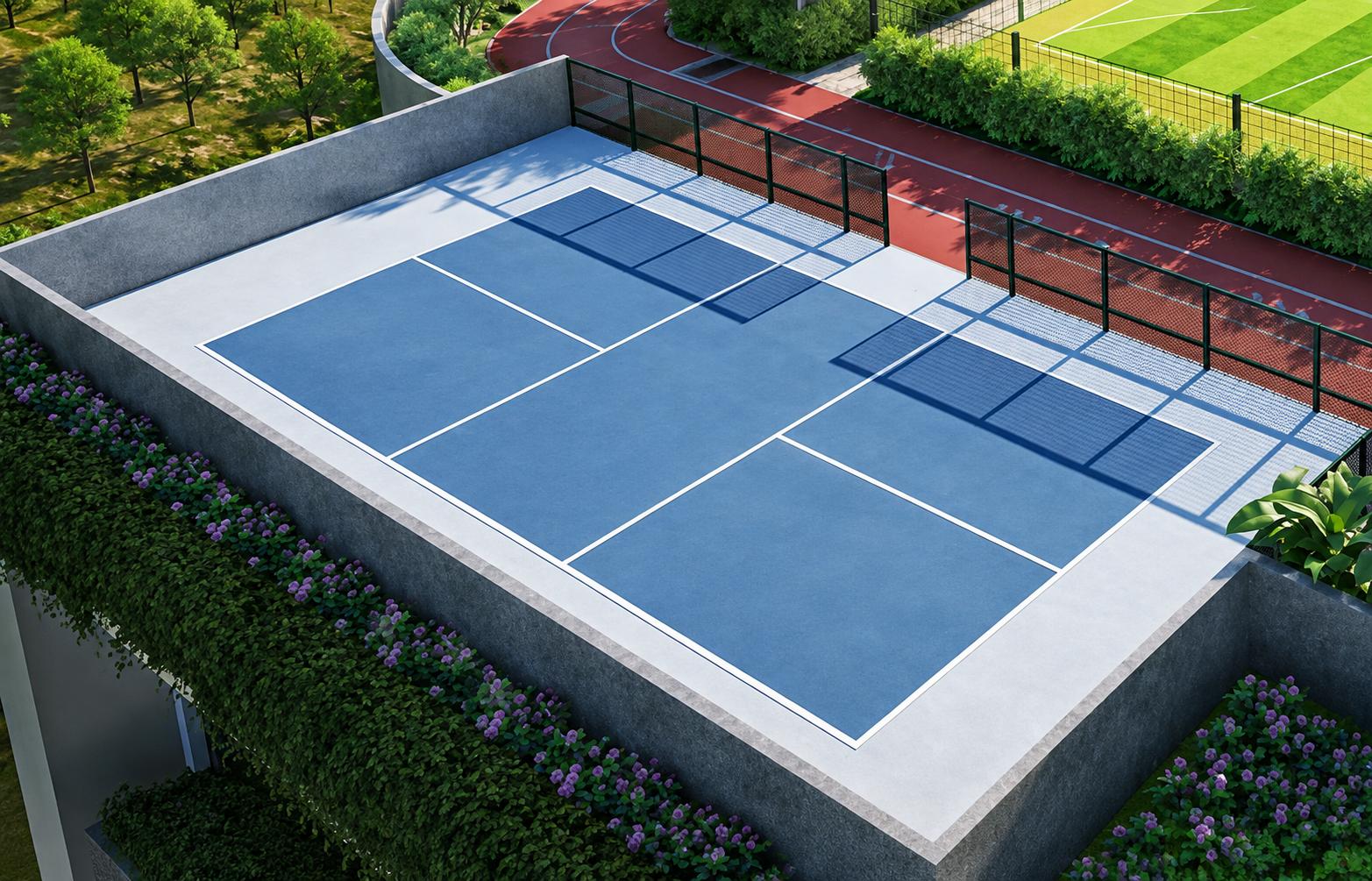 Pickleball court at Lodha Sovrano, Jogeshwari West